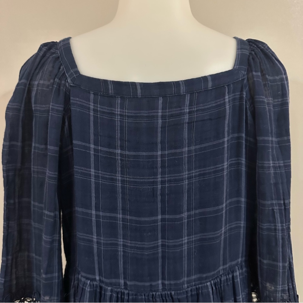 Anthropologie Plaid Kerchief Dress by Akemi + Kin Navy Size 6 - Picture 5 of 9